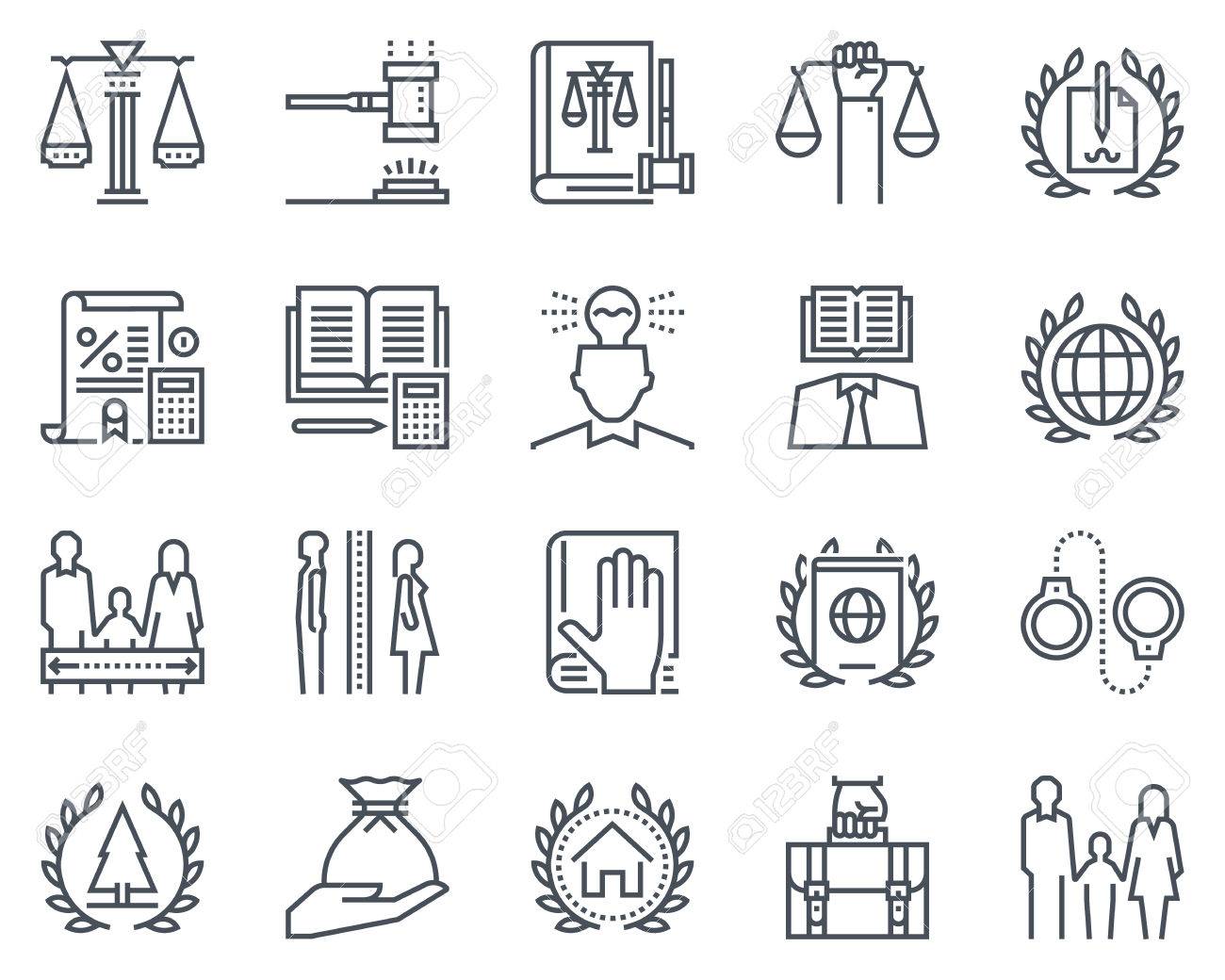 Law and justice icon set suitable for info graphics, websites and print media. Black and white flat line icons. - 55927434 Law and justice icon set suitable for info graphics, websites and print media. Black and white flat line icons. - 55927434