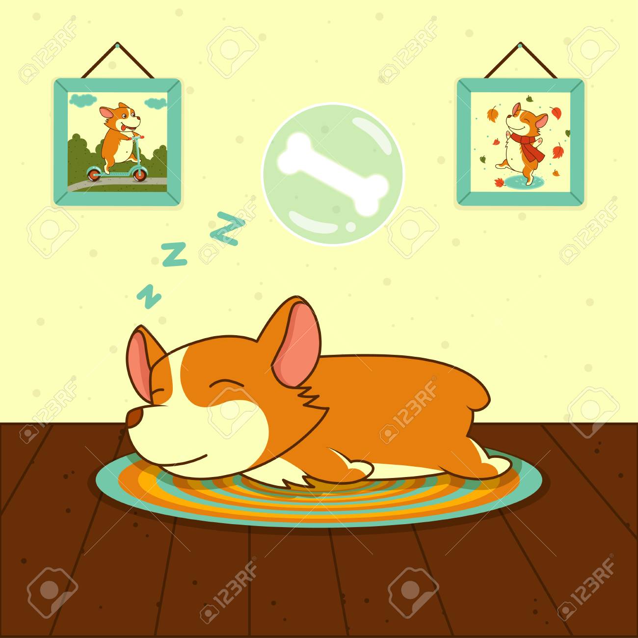 マット甘い子犬の夢ベクトルイラストに眠るかわいいウェールズのコーギー犬のイラスト素材 ベクタ Image マット甘い子犬の夢ベクトルイラストに眠るかわいいウェールズのコーギー犬のイラスト素材 ベクタ Image