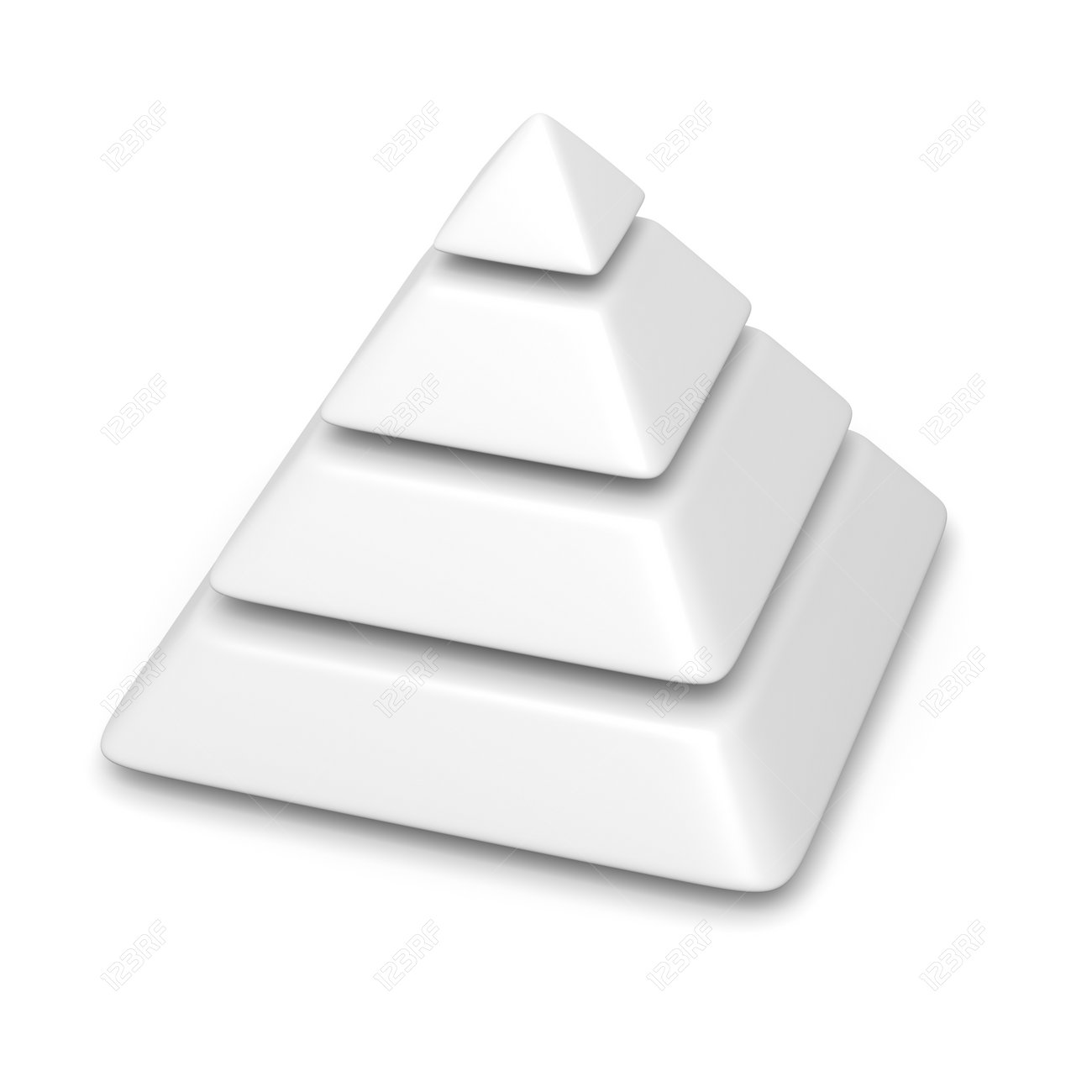 white blank pyramid 4 levels stack chart with shadow 3d illustration blank pyramid diagram