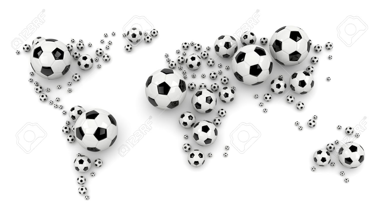 Noir Et Blanc Soccer Balls Arrangés Comme Une Carte Du Monde Sur Fond Blanc Illustration 3d