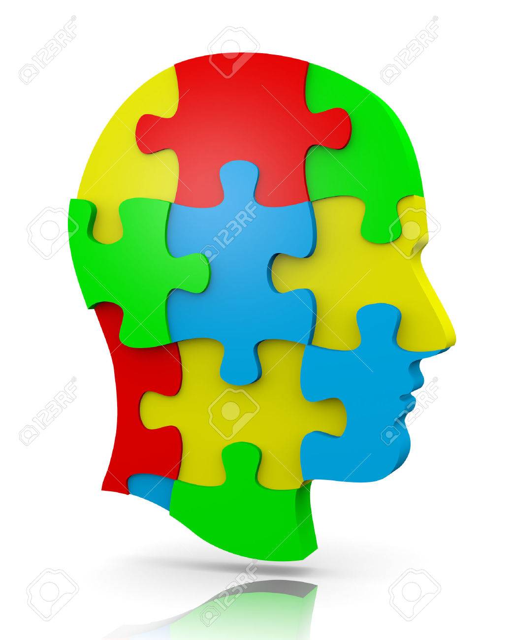 白地にカラフルな人間パズル頭イラスト の写真素材 画像素材 Image