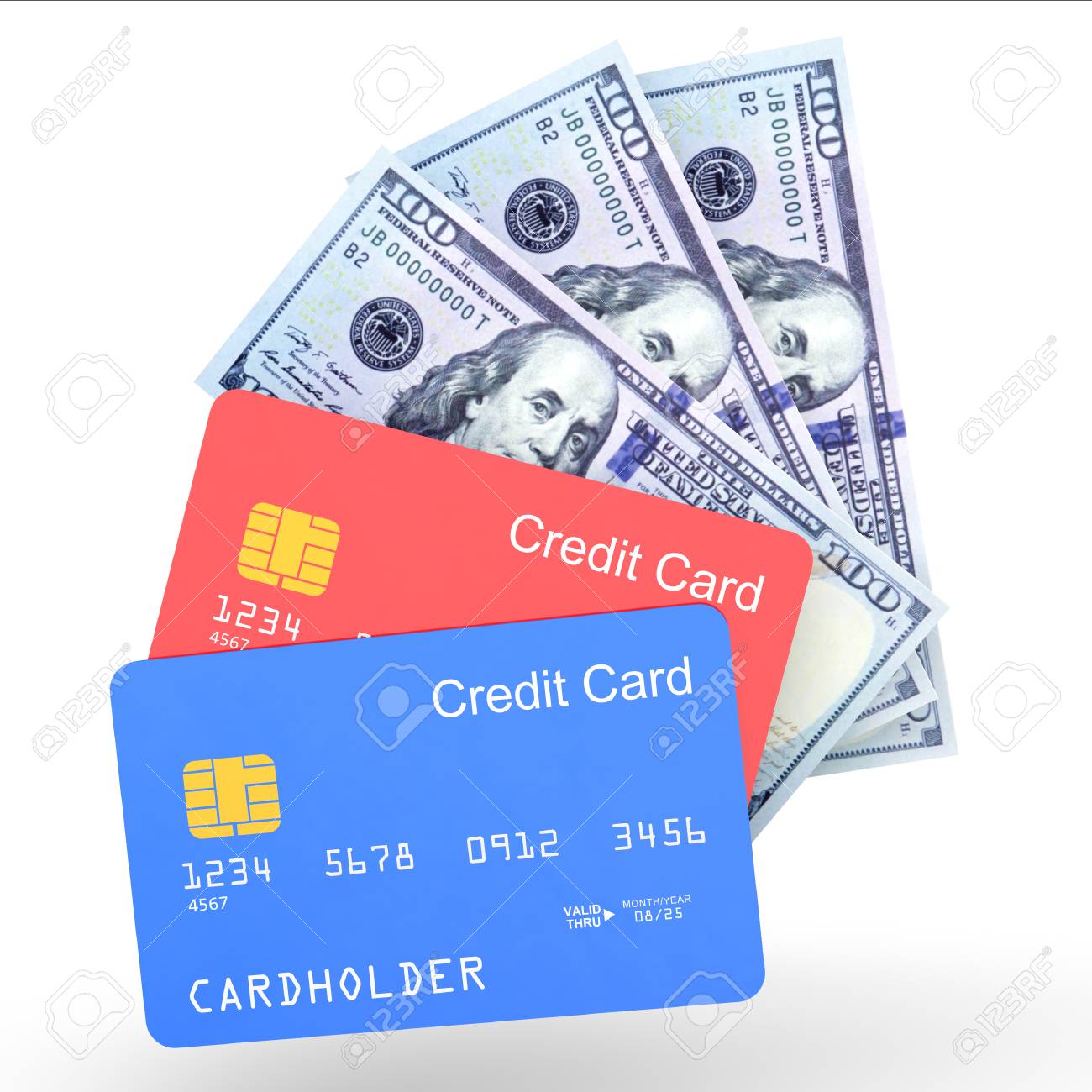 3 D クレジット カード、100 ドル ノートの写真素材・画像素材 Image 48965932