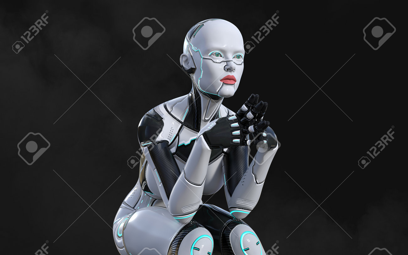 ロボットの女性。アンドロイドの女の子。人工知能のコンセプト。3D