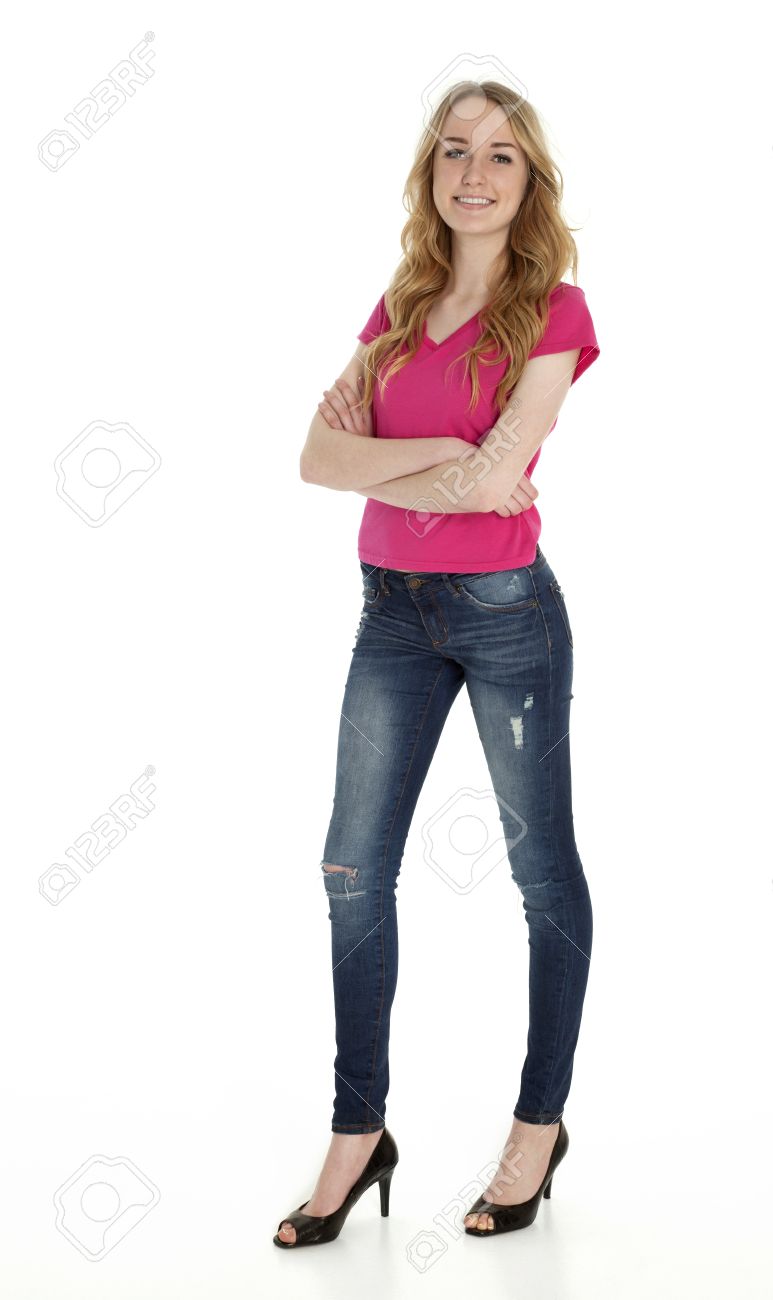 Full Length Photo Of Tall, Pretty Teenage Girl Standing On White Background  Stock Photo, Picture And Royalty Free Image. Image 30662287.