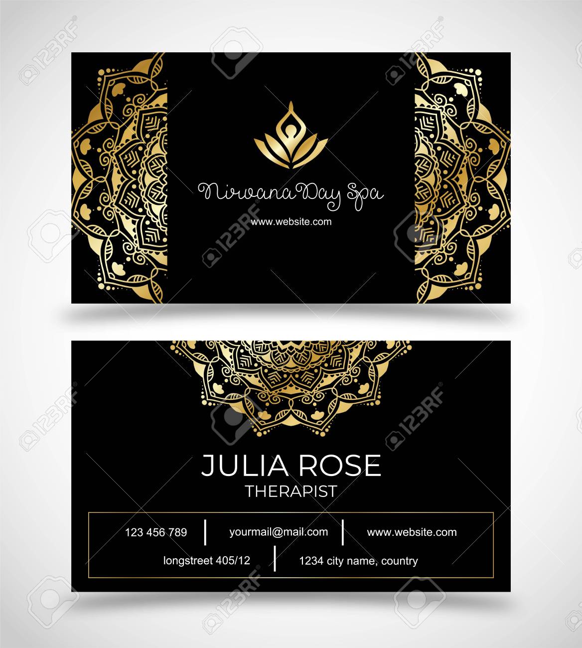 Black Business Card For Day Spa Yoga Studio Or Wellness Business Royalty Free Cliparts Vectors And Stock Illustration Image 101450342