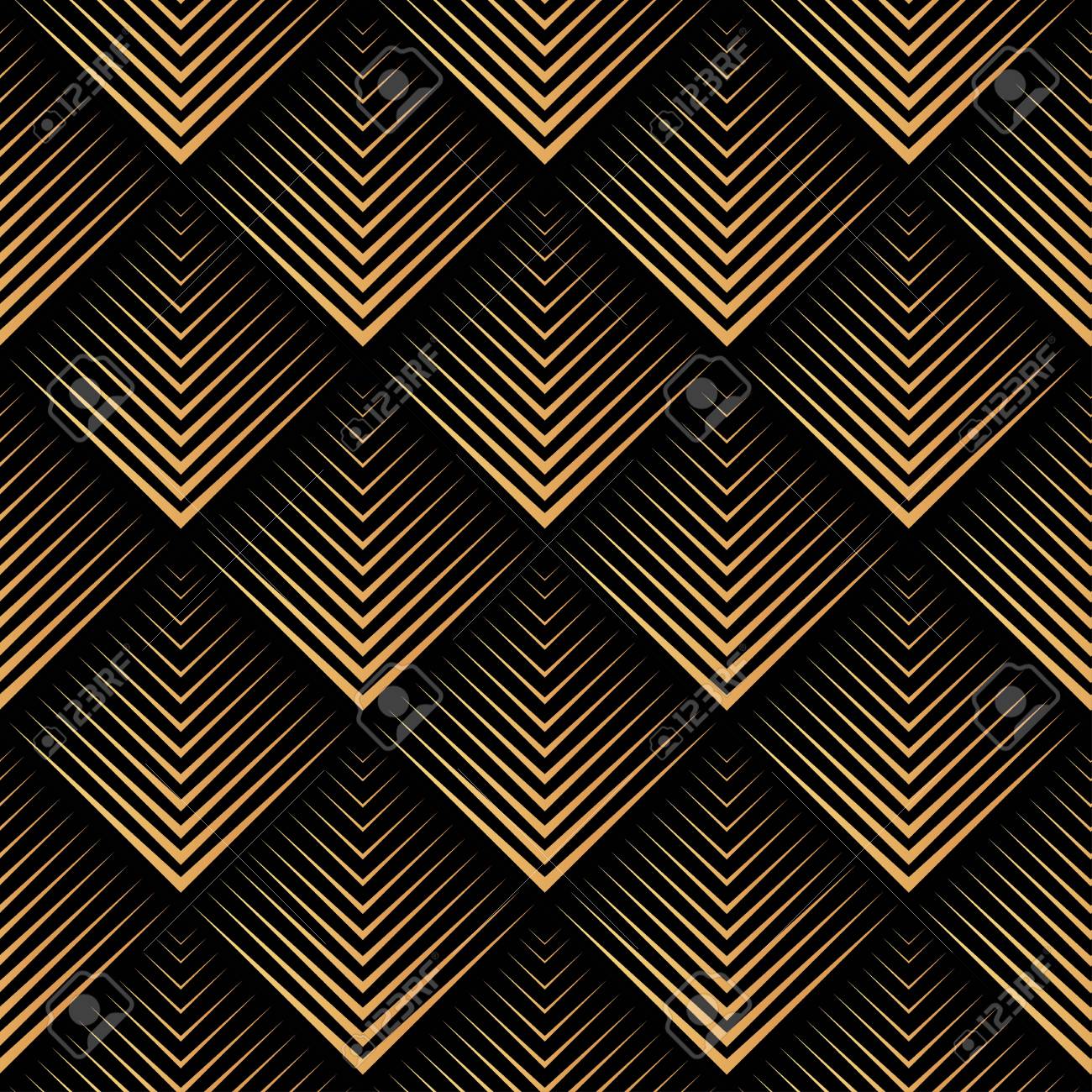 Art Deco, geometric, vector seamless pattern - gold on black - 107876015 Art Deco, geometric, vector seamless pattern - gold on black - 107876015