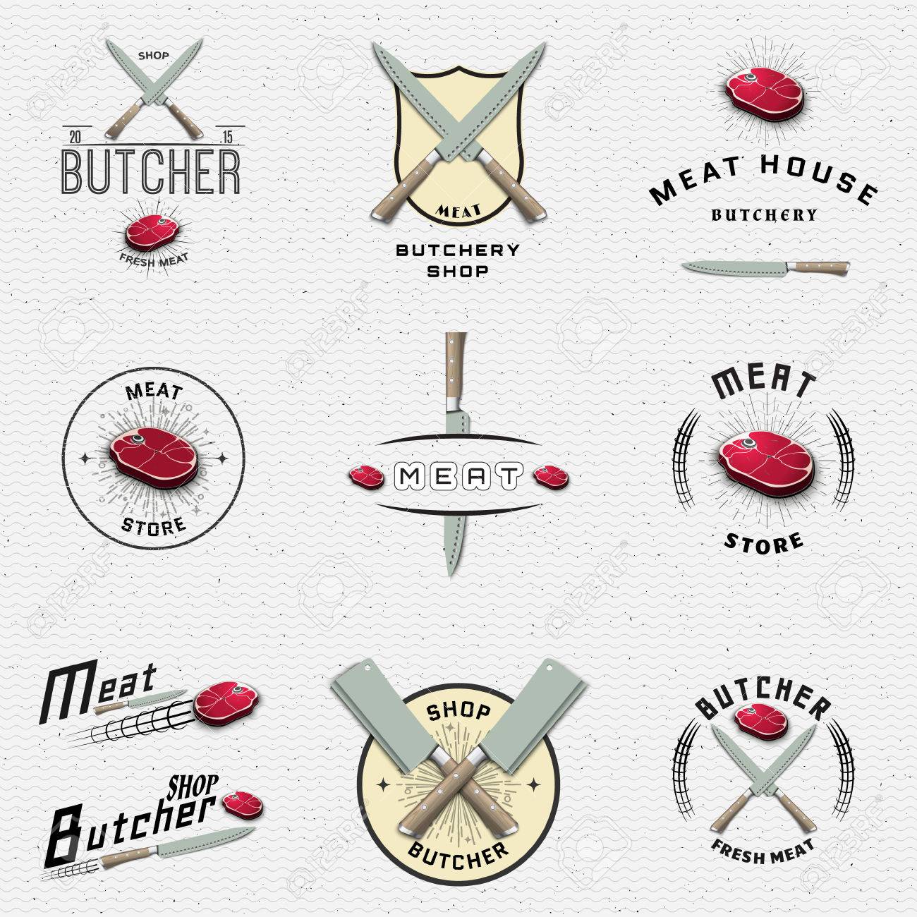 精肉店バッジ ロゴと任意の使用のためのラベルなどのお店を設計するにはのイラスト素材 ベクタ Image