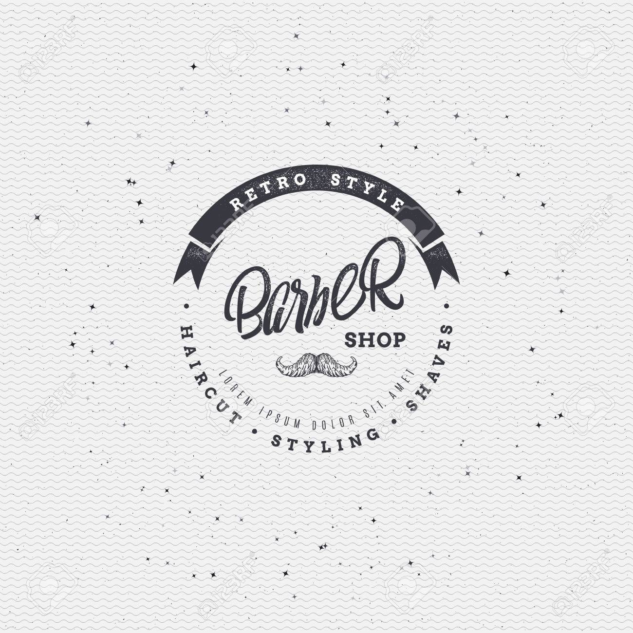 理髪店のラベル ステッカー バッジ手レタリング モノクロと幾何学的図形の線のデザイン要素 のイラスト素材 ベクタ Image