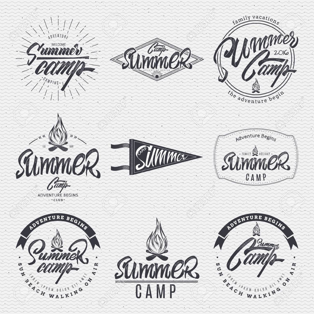 summer camp typographic design mark made using a combination of the composition of geometric forms, rays, letters, painted by hand with the help of lettering and calligraphy skills - 55199126 summer camp typographic design mark made using a combination of the composition of geometric forms, rays, letters, painted by hand with the help of lettering and calligraphy skills - 55199126