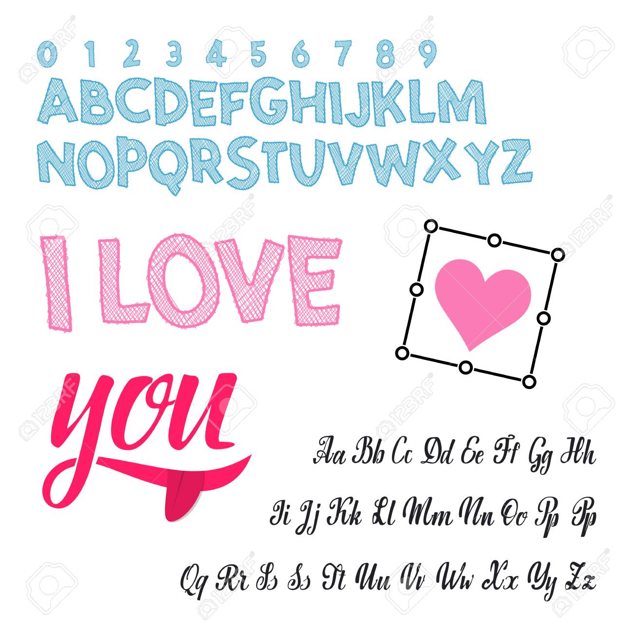 I Love You Font Vector Alphabet Hand Lettering Script Font - 