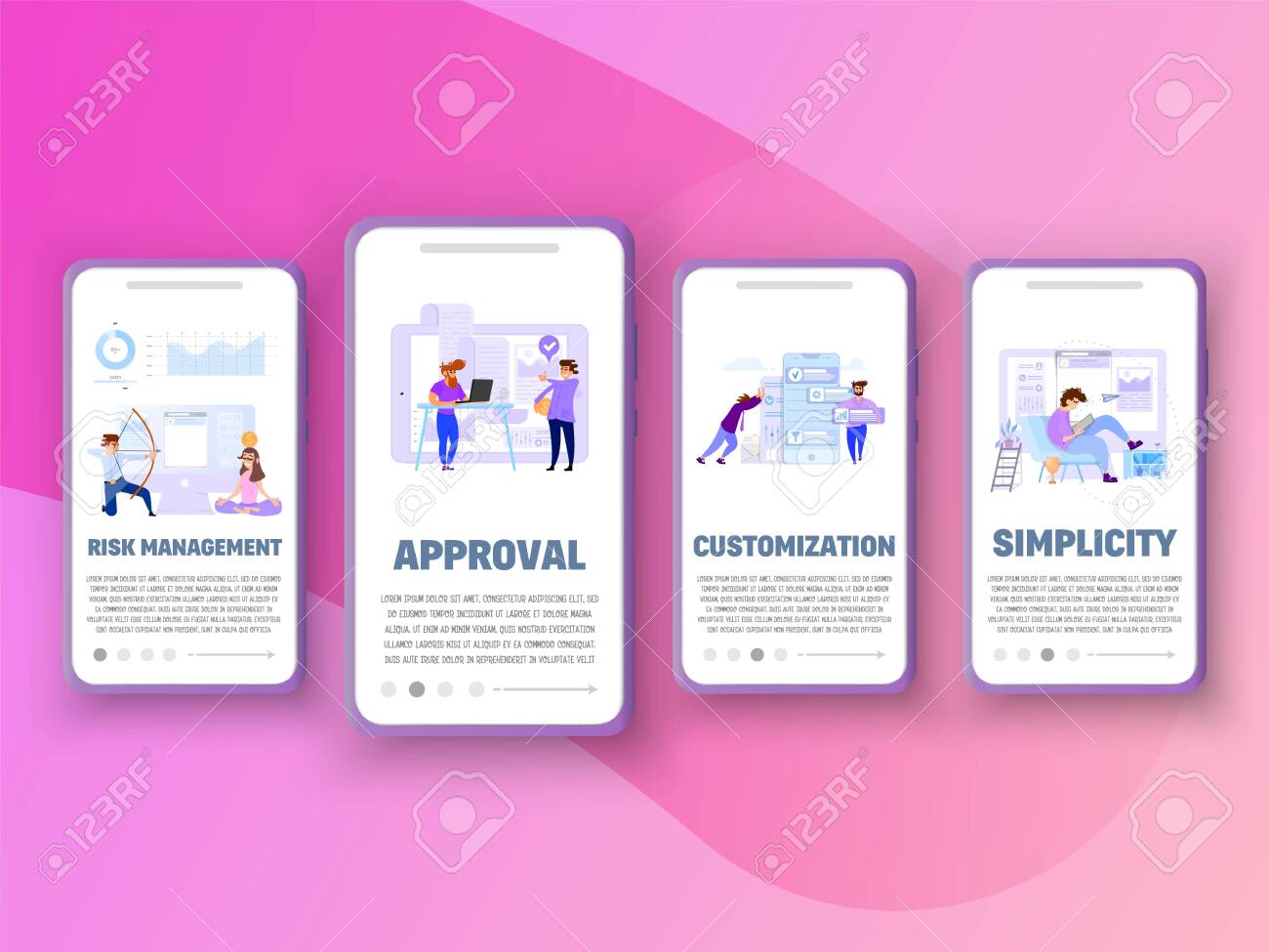 onboarding screens setting risk manager simple flat design apps design templates