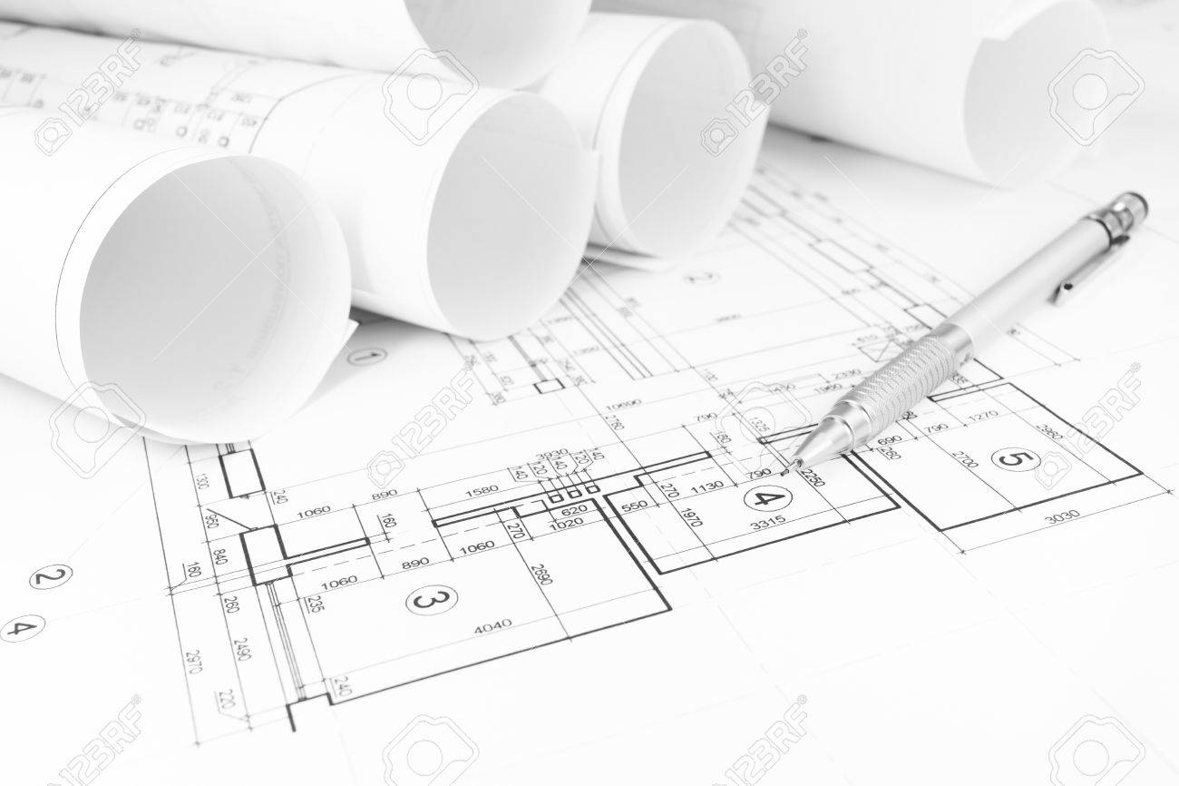 Rolls Von Architektonischen Haus Plane Und Technische Zeichnungen