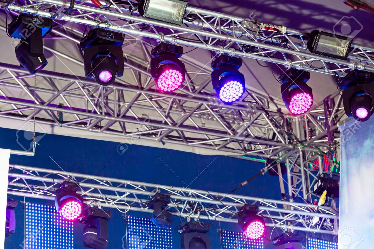 Many Stage Lights Near Ceiling Of Outdoor Concert