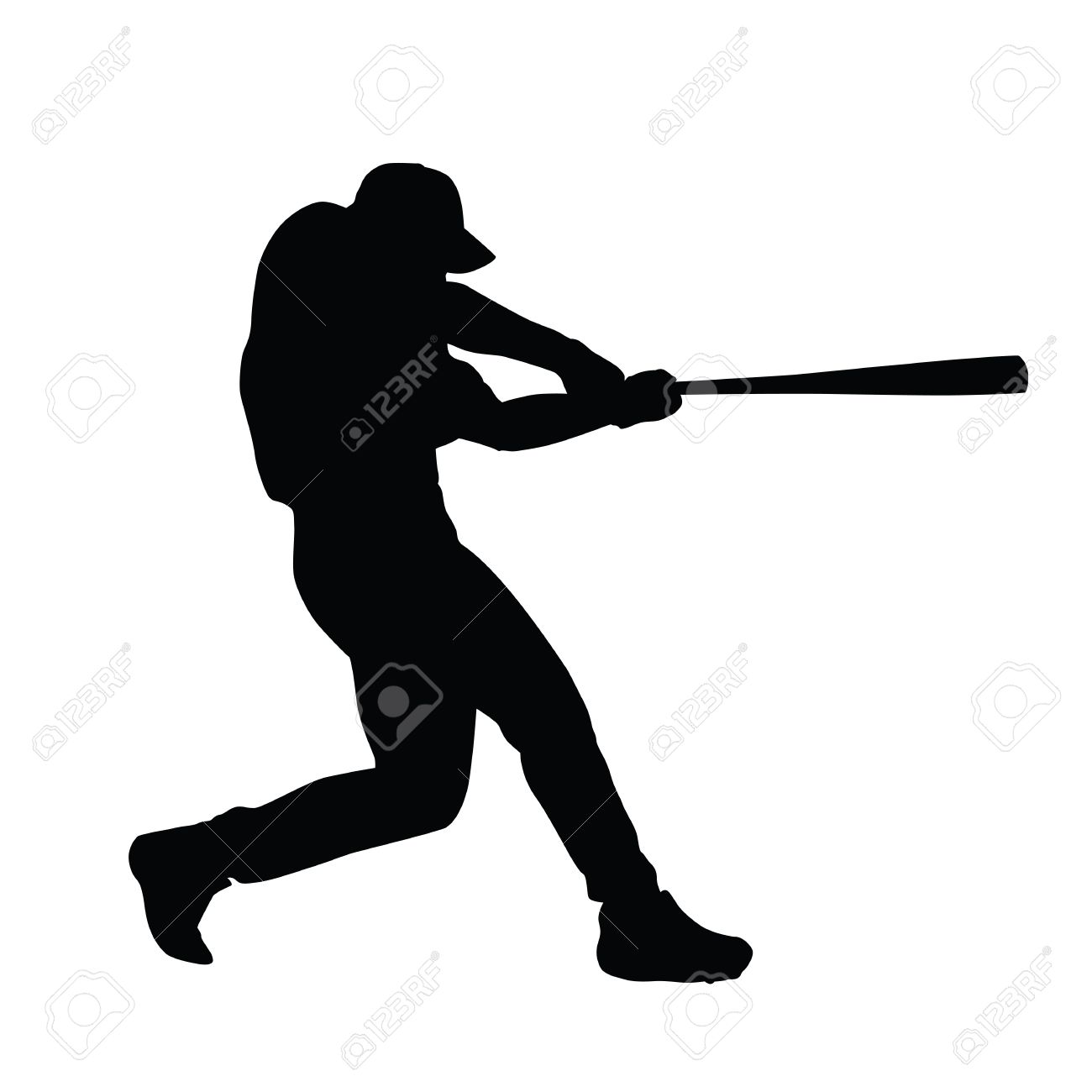 Baseball Player Batter Hitting Ball B&W Clipart Digital Download