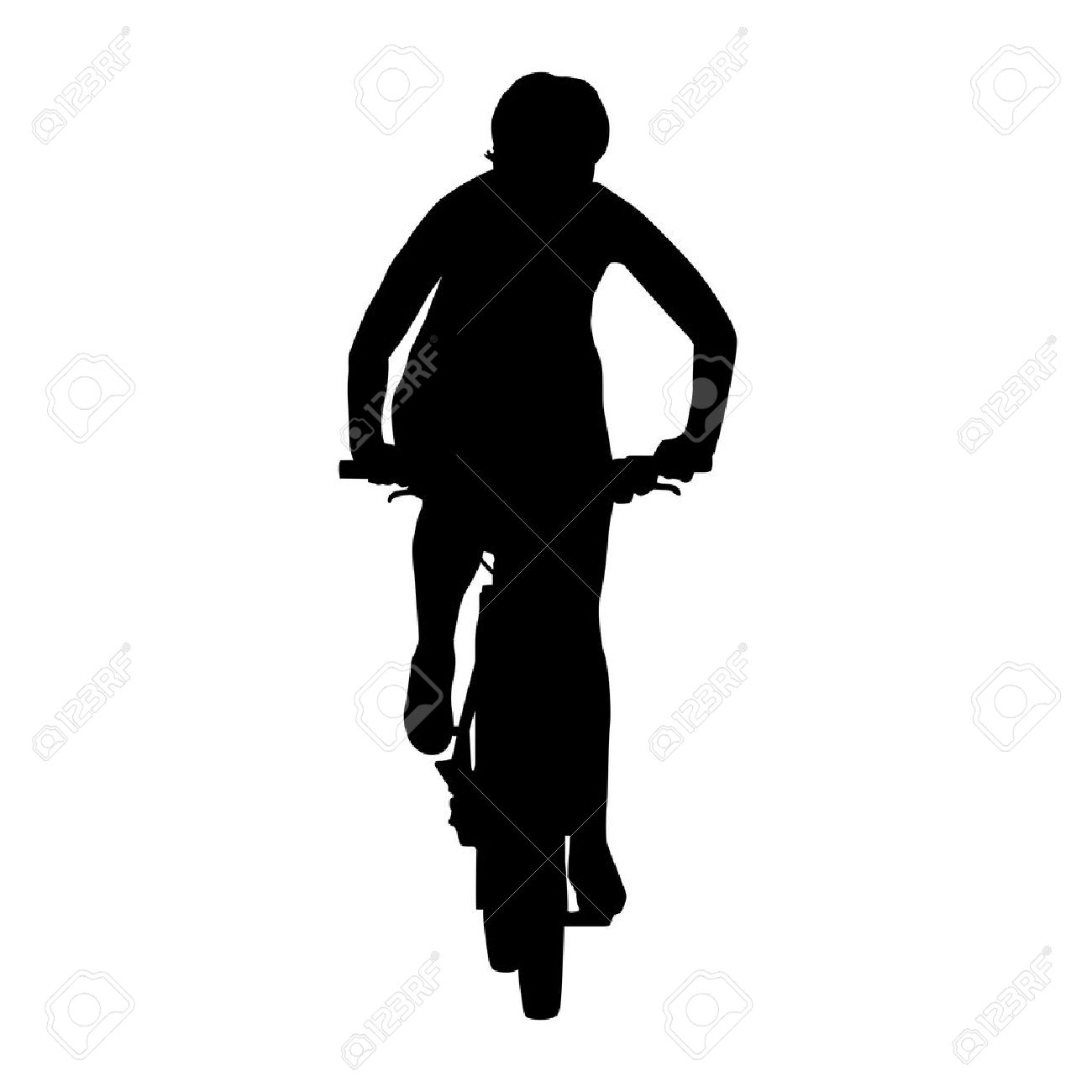 cyclist woman on mountain bike isolated silhouette front view