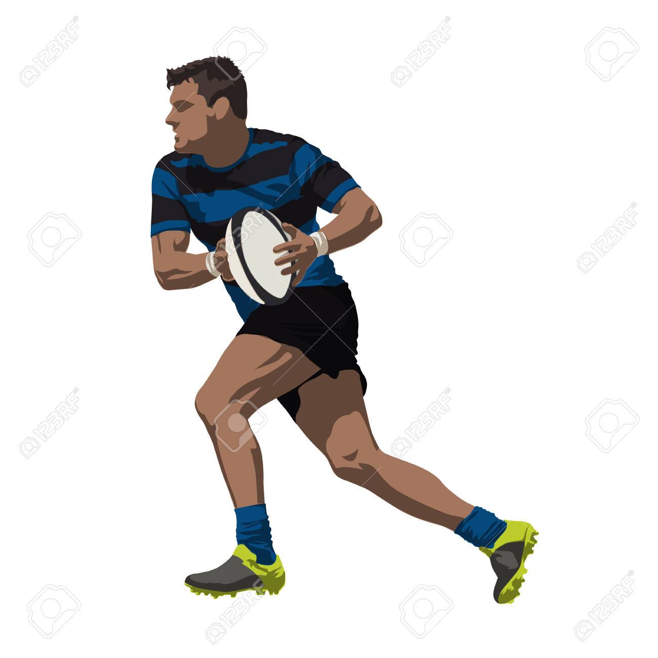 ベクトル図を彼の手にボールを持つ実行中のラグビー選手 のイラスト素材 ベクタ Image