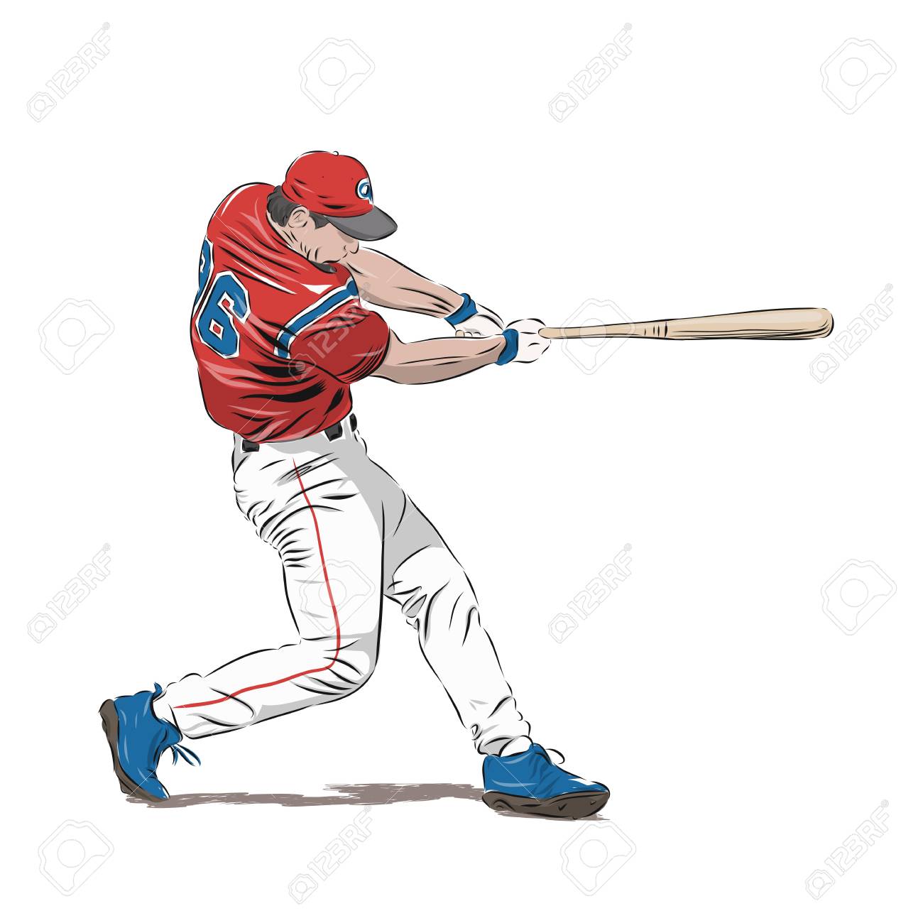 赤ジャージーの野球選手 孤立したベクトルのイラストのイラスト素材 ベクタ Image