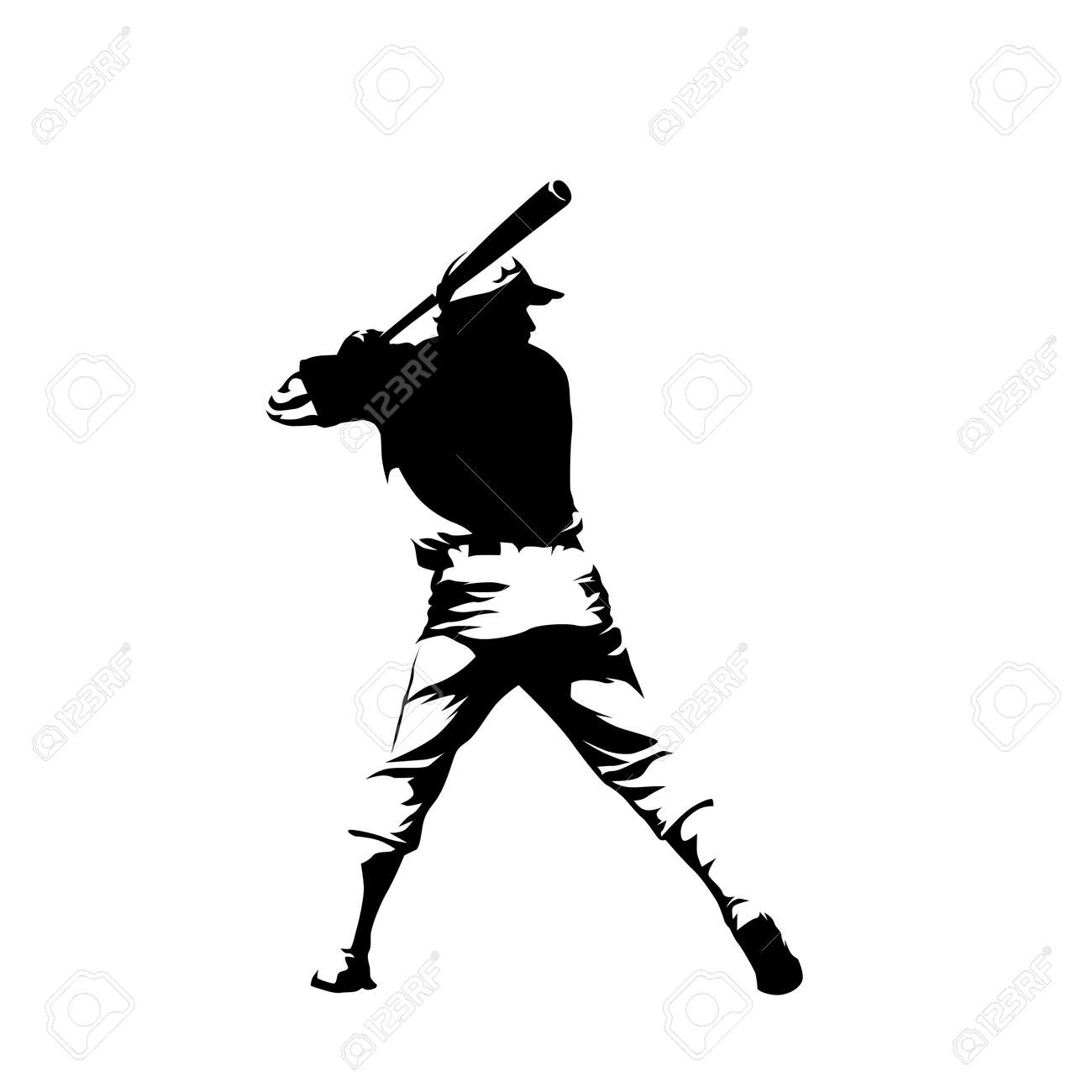 Baseball player, batter isolated vector illustration, ink drawing, rear view. Team sport ahtlete - 159048776 Baseball player, batter isolated vector illustration, ink drawing, rear view. Team sport ahtlete - 159048776