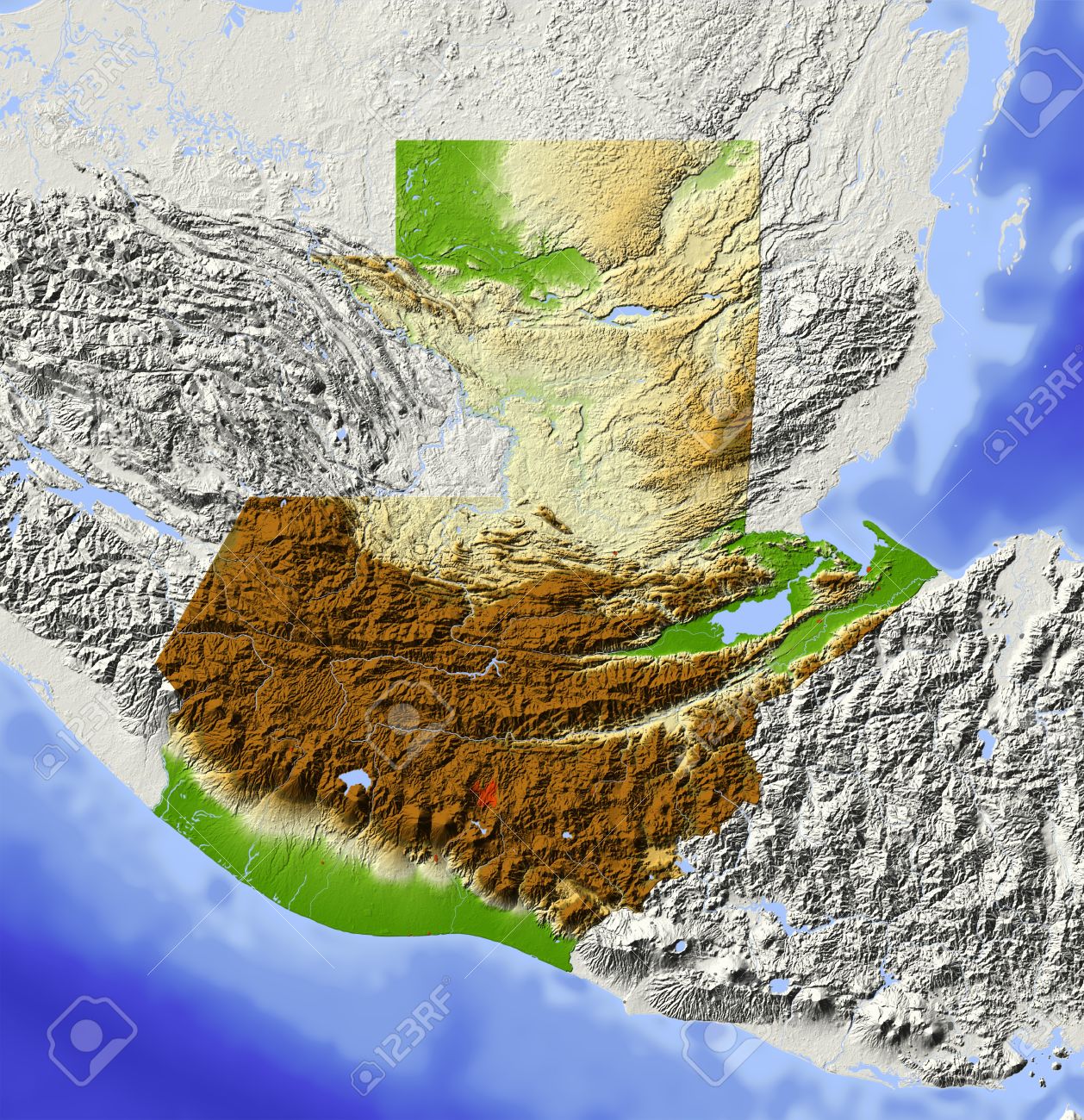 Guatemala. Shaded relief map. Surrounding territory greyed out. Colored according to elevation. Includes clip path for the state area.
Projection: Mercator
Extents: -93/-87.5/13/18.5
Data source: NASA - 10816970 Guatemala. Shaded relief map. Surrounding territory greyed out. Colored according to elevation. Includes clip path for the state area.
Projection: Mercator
Extents: -93/-87.5/13/18.5
Data source: NASA - 10816970