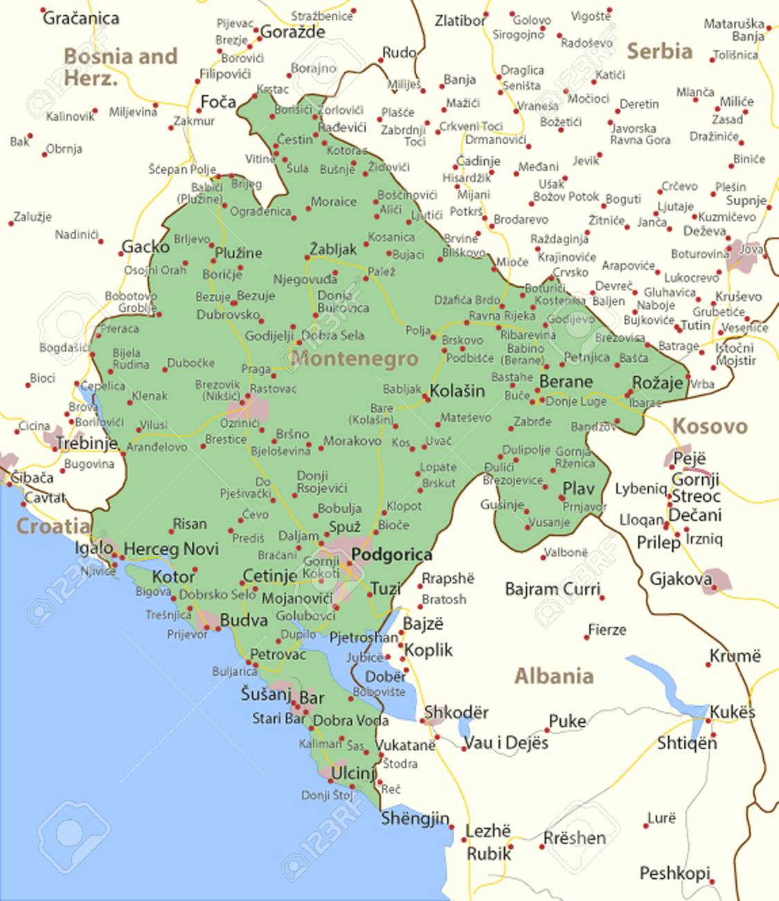 pix Montenegro Map In English map of montenegro shows country borders urban areas place royalty free cliparts vectors and stock illustration image 95808300
