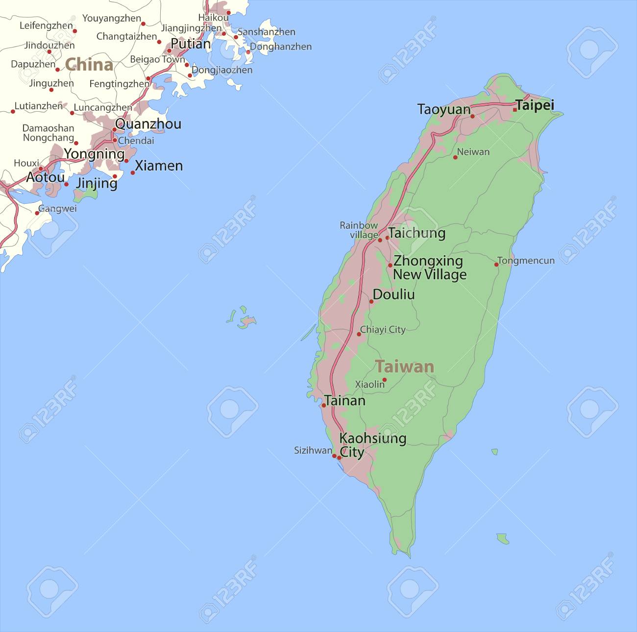 Maps Show The Roads Country Borders And Cities Map Of Taiwan. Shows Country Borders, Urban Areas, Place Names And Roads.  Labels In English Where Possible. Royalty Free Svg, Cliparts, Vectors, And  Stock Illustration. Image 95808376.