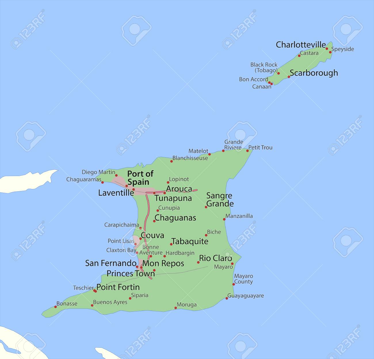 Claxton Bay Trinidad Map Map Of Trinidad And Tobago. Shows Country Borders, Urban Areas, Place Names  And Roads. Labels In English Where Possible. Royalty Free Svg, Cliparts,  Vectors, And Stock Illustration. Image 95808530.