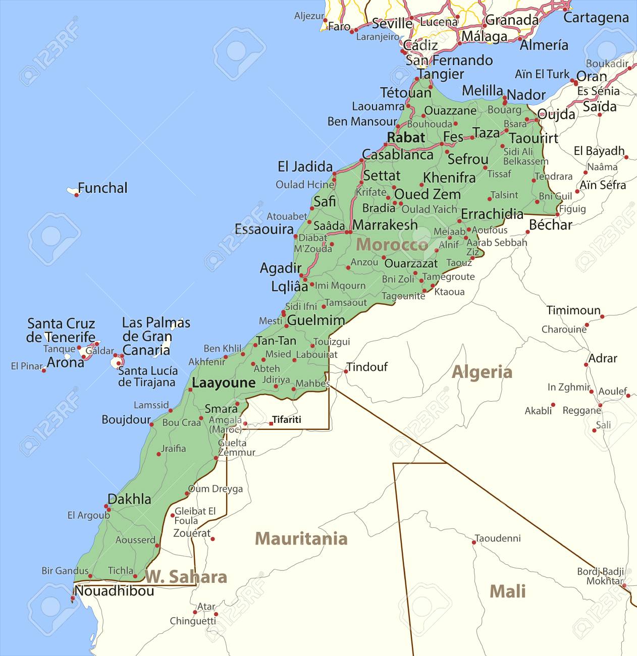 モロッコの地図 国の国境 地名 道路を表示します 可能な限り 英語でラベルを付けます のイラスト素材 ベクタ Image モロッコの地図 国の国境 地名 道路を表示します 可能な限り 英語でラベルを付けます のイラスト素材 ベクタ Image