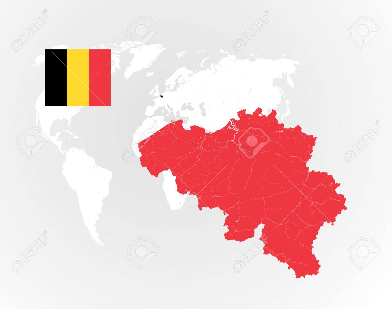 map of belgium with rivers and lakes national flag of belgium and world map as