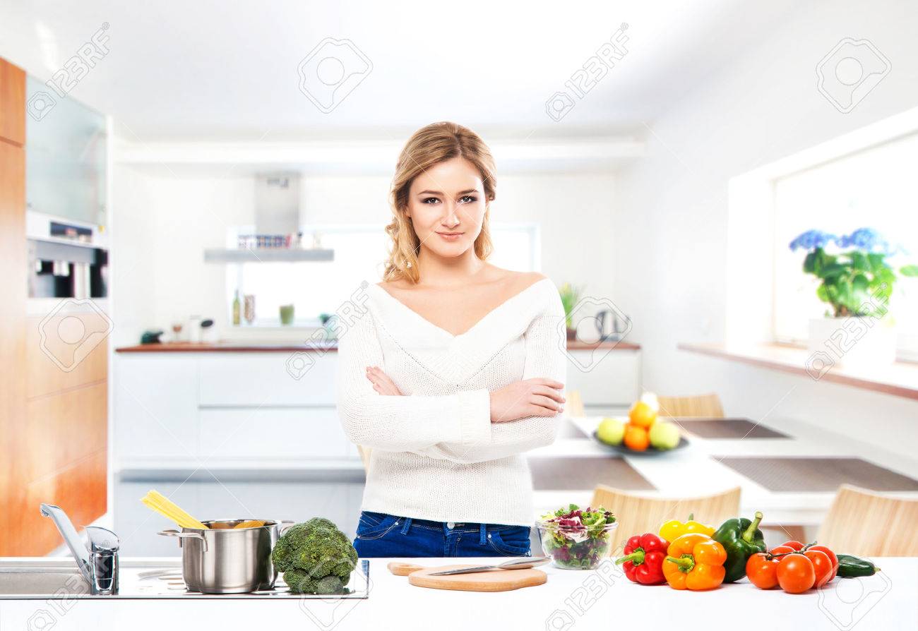 Beautiful Housewife Woman Cooking