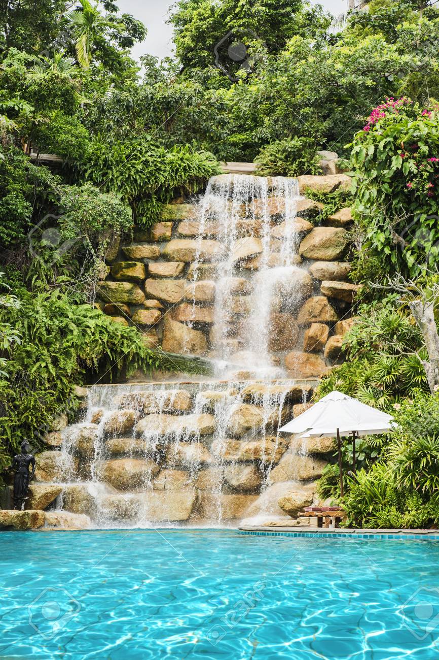 Luxury Swimming Pool Nearby Tropical Forest And Waterfall Stock Photo Picture And Royalty Free Image Image 72677552