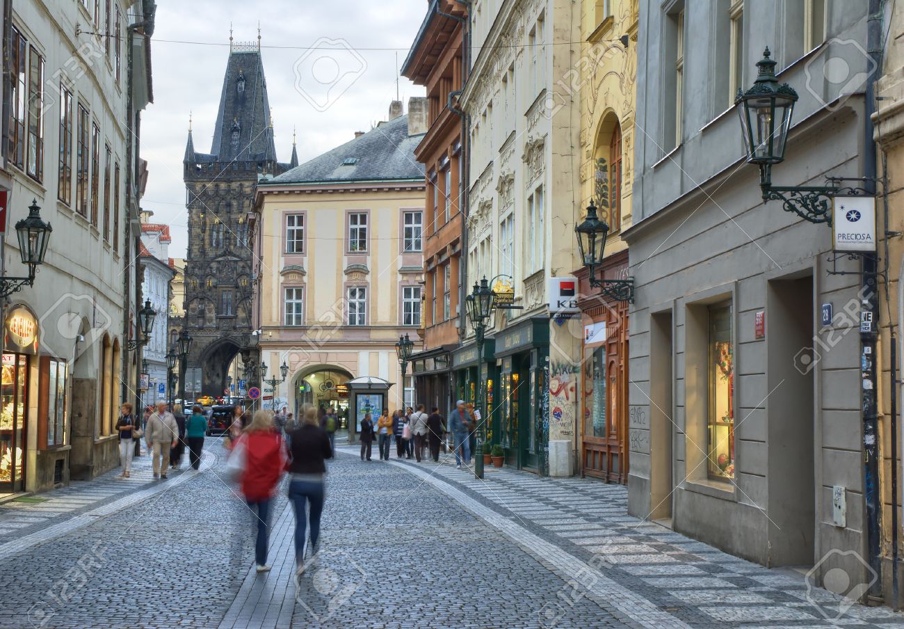 PRAGUE - JUNE 26 Celetna Street - Part Of The Royal Route By The Powder  Tower - One Of The Original City Gates - In Prague, Czech Republic On June  26, 2013