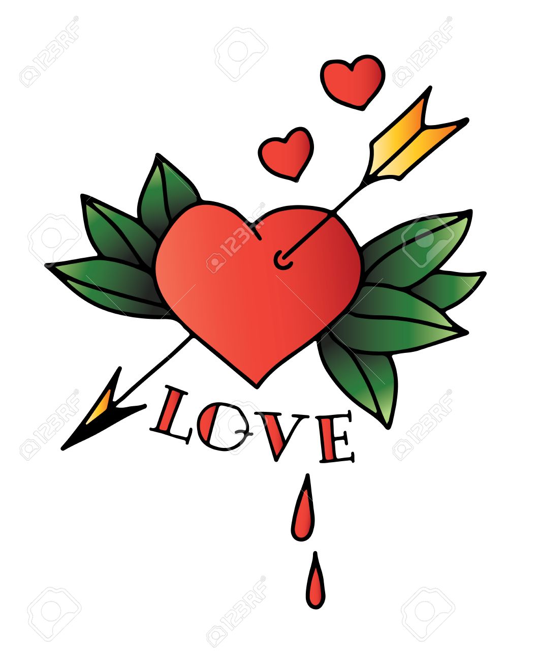 Hand Gezeichnet Tattoo Herz Mit Pfeil Und Blatter Lizenzfrei Nutzbare Vektorgrafiken Clip Arts Illustrationen Image 35637431