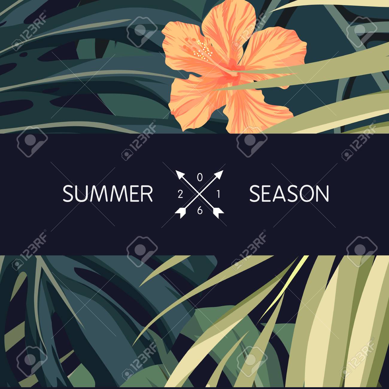 夏葉ヤシの木と熱帯のハワイアン販売背景とエキゾチックな花 テキストのためのスペースはベクトル イラストです のイラスト素材 ベクタ Image