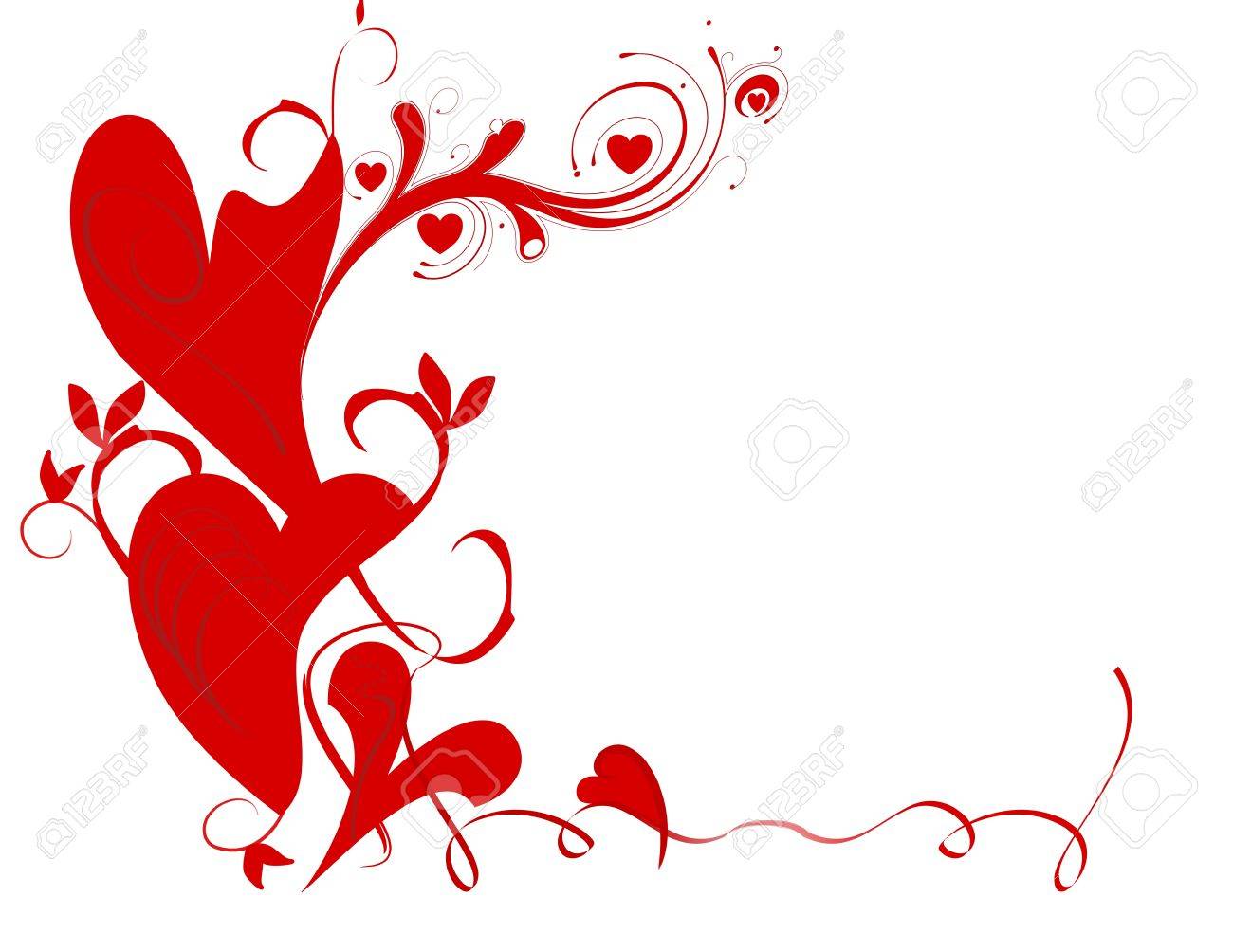 a stylized valentine border containing hearts and vines stock photo