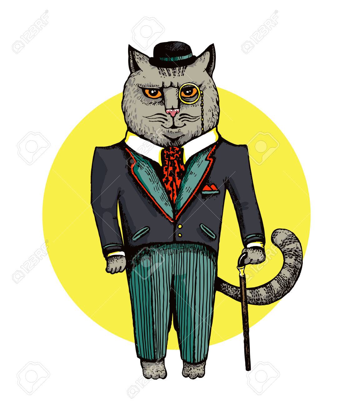 紳士スーツと帽子のベクトル図を着た猫のイラスト素材 ベクタ Image