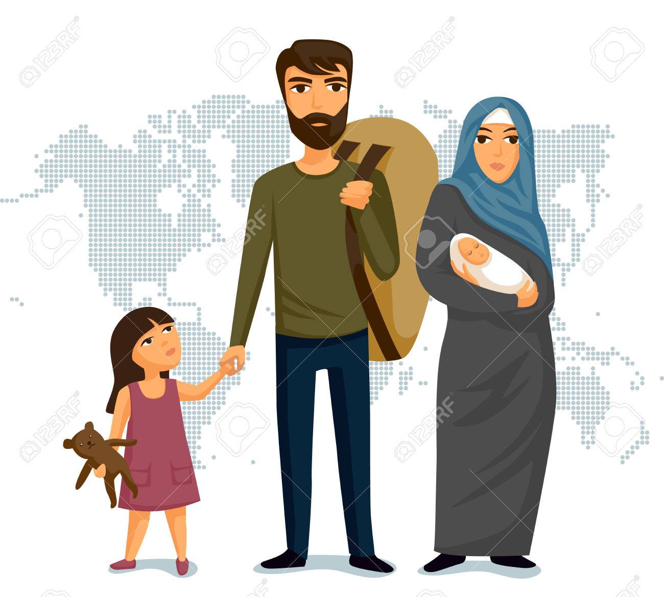 Infographie Des Réfugiés. Assistance Sociale Pour Les Réfugiés. Famille Arabe. Sécurité De L'immigration. Modèle De Conception. Concept D' immigration Des Réfugiés. Illustration Vectorielle Clip Art Libres De Droits, Svg, Vecteurs Et Illustration. Image