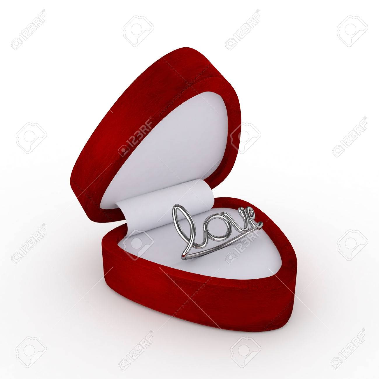 3d Velvet Ring Box With Silver Love 