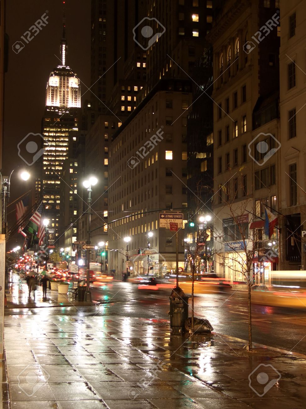 5th Avenue And Empire State Building By Night Under The Rain New York Stock Photo Picture And Royalty Free Image Image 1365923