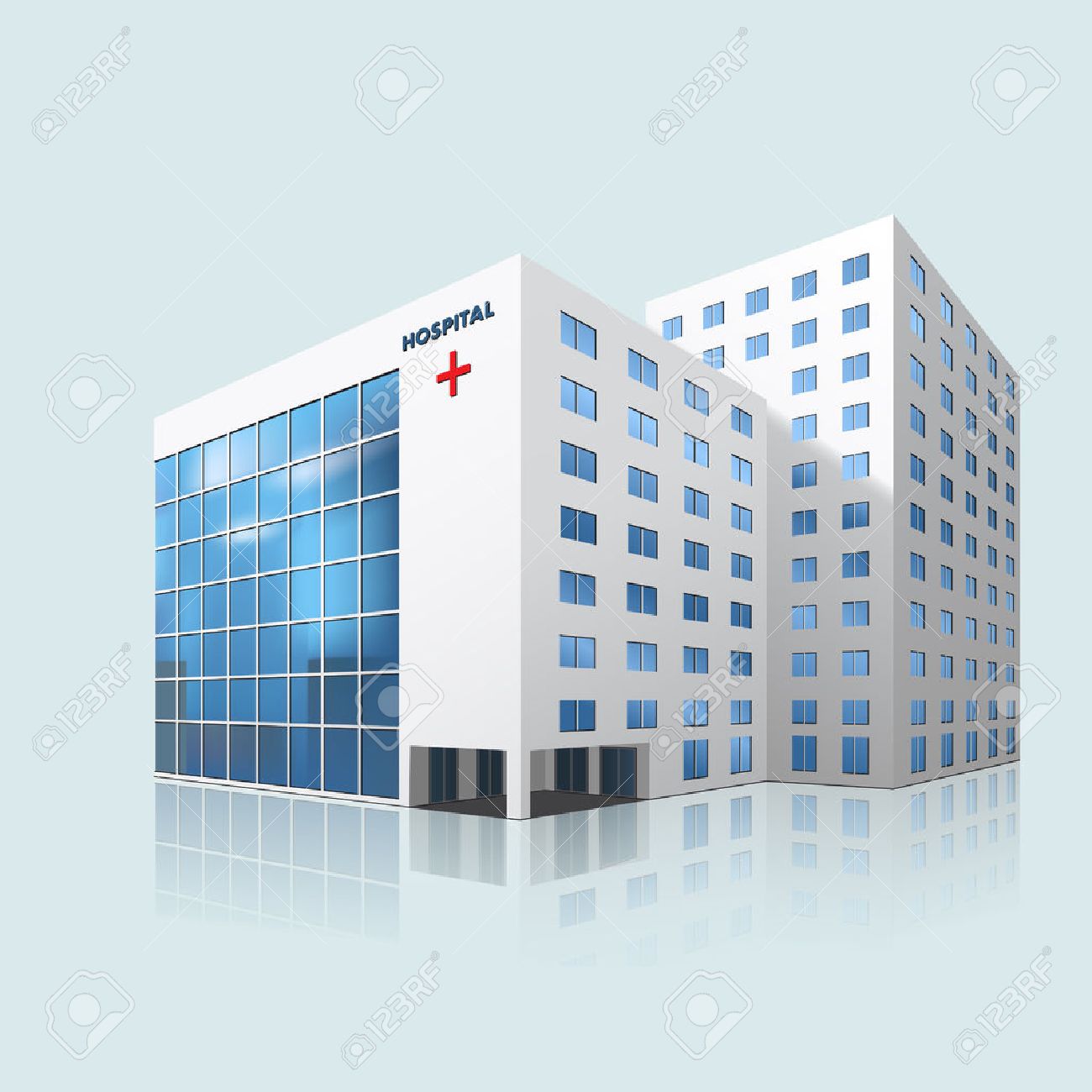 City Hospital Building With Reflection On A Blue Background Royalty Free  SVG, Cliparts, Vectors, and Stock Illustration. Image 27517099., image size:1300x1300
