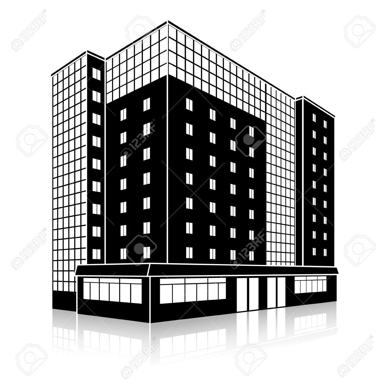 入り口と白い背景の反射シルエット オフィスビル のイラスト素材 ベクタ Image