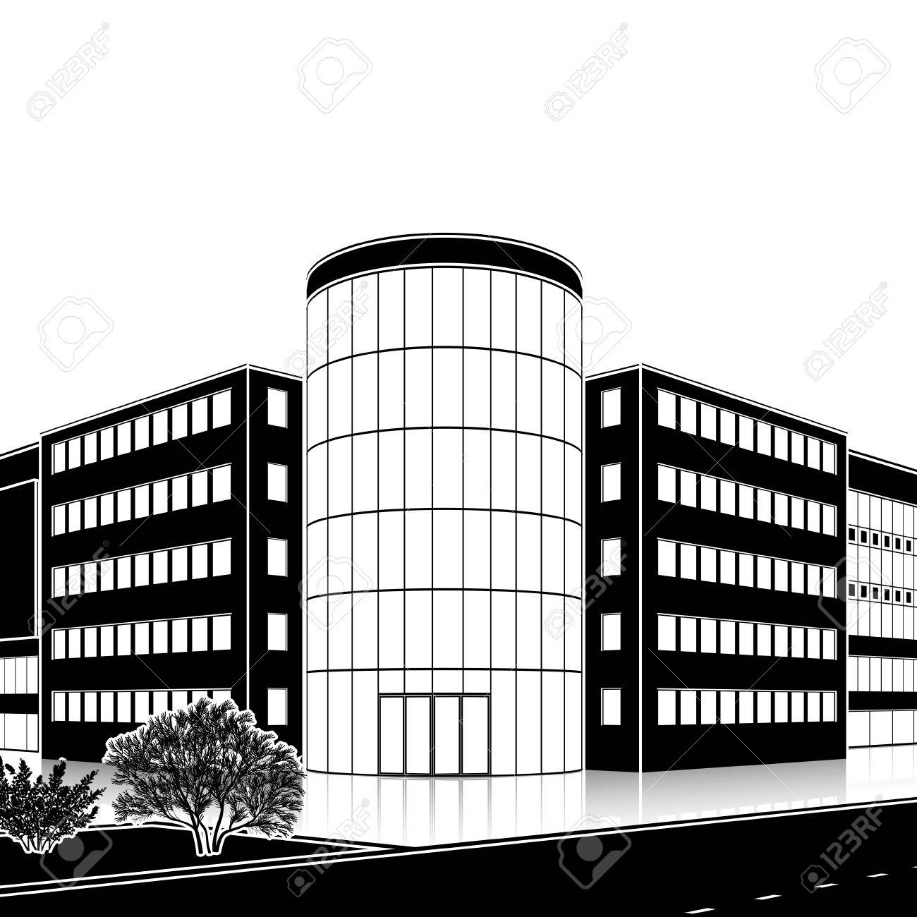 入り口と通りの背景に反射をシルエット オフィスビルのイラスト素材 ベクタ Image