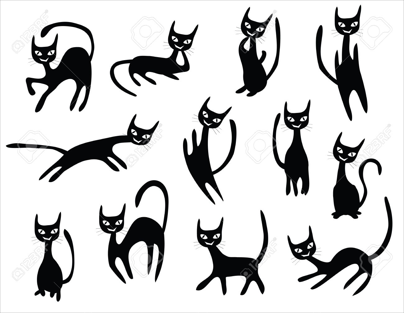 Cat Cartoons Set Black Cats With Different Postures Royalty Free Cliparts Vectors And Stock Illustration Image