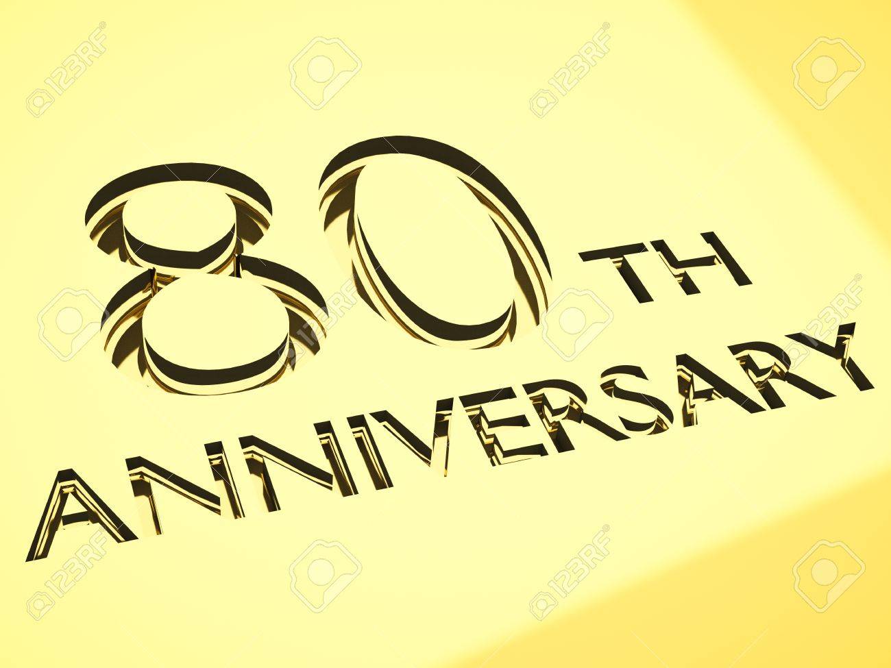 創立 80 周年記念のための単語でお祝い金の彫刻 3 D のレンダリング の写真素材 画像素材 Image