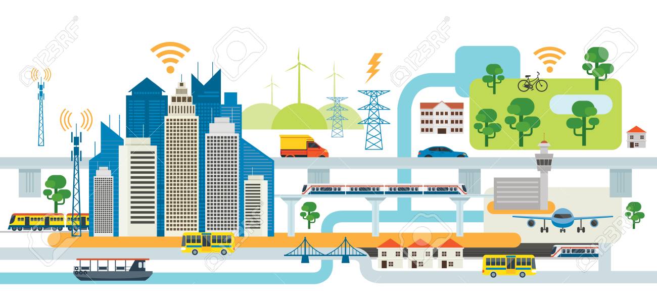 Smart City Infrastructure , Transportation, Connected, Energy and Power Concept - 85276586 Smart City Infrastructure , Transportation, Connected, Energy and Power Concept - 85276586