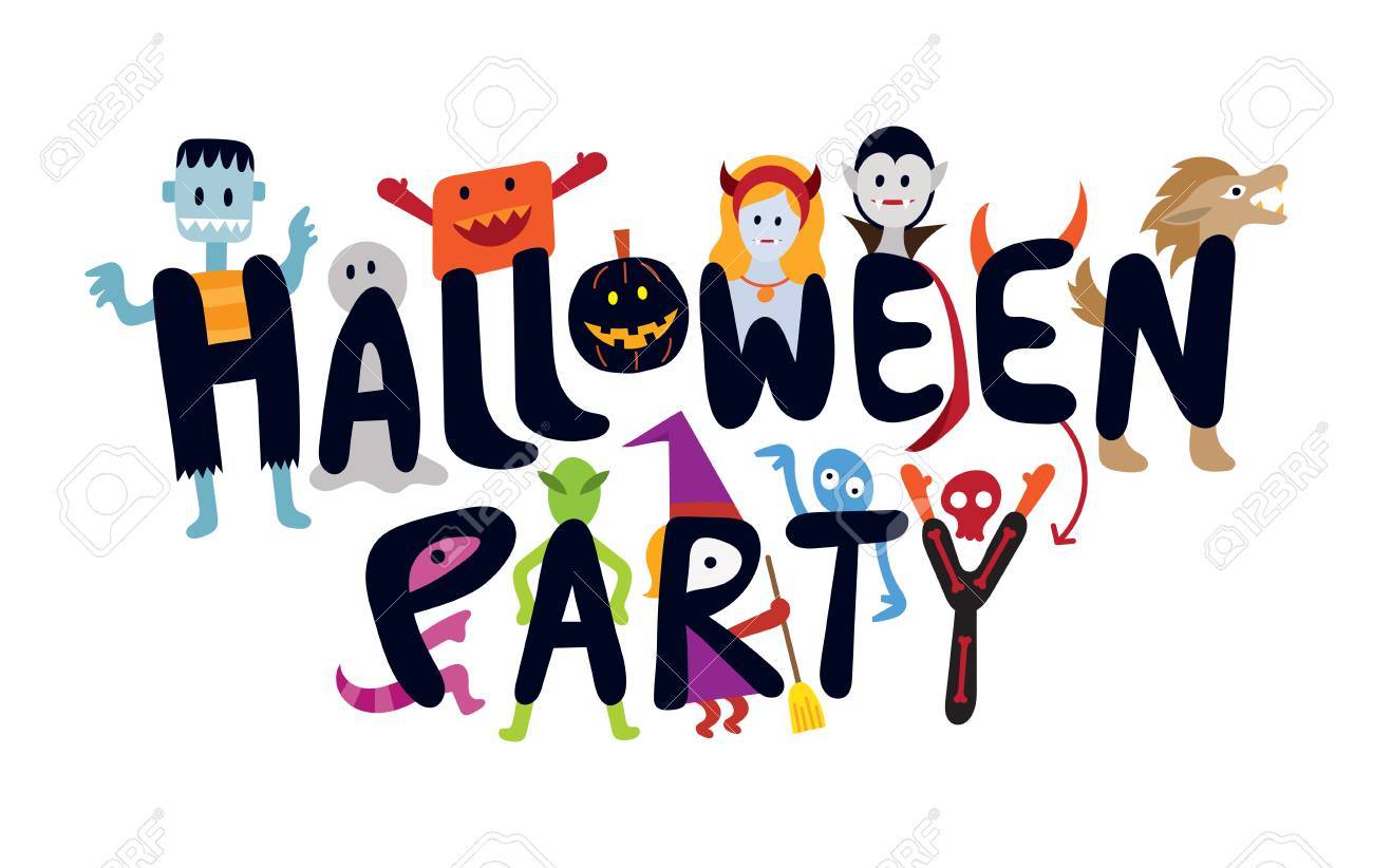 モンスター文字のテキスト カラフルなベクトル図とハロウィンパーティ のイラスト素材 ベクタ Image