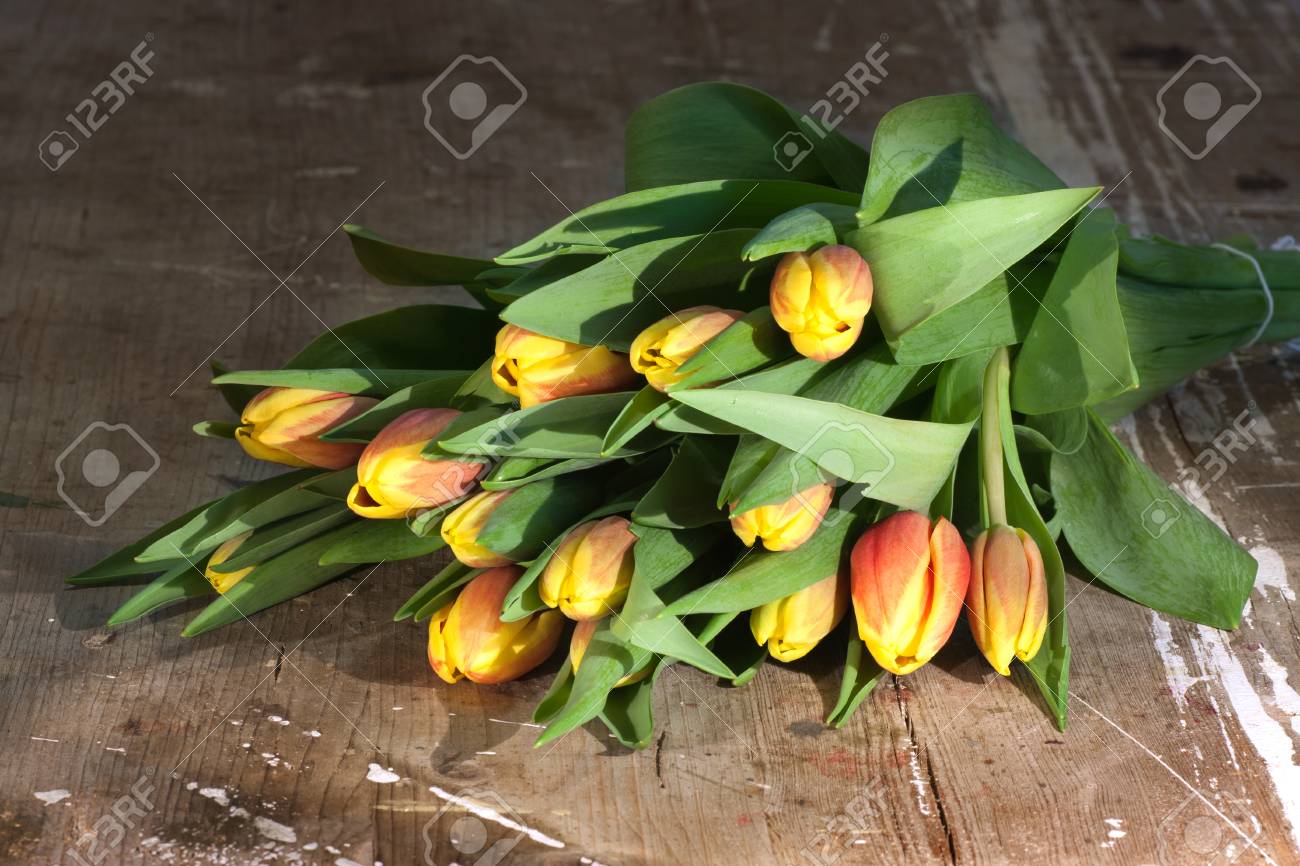 Tulips on an antique wooden background - 43356236 Tulips on an antique wooden background - 43356236