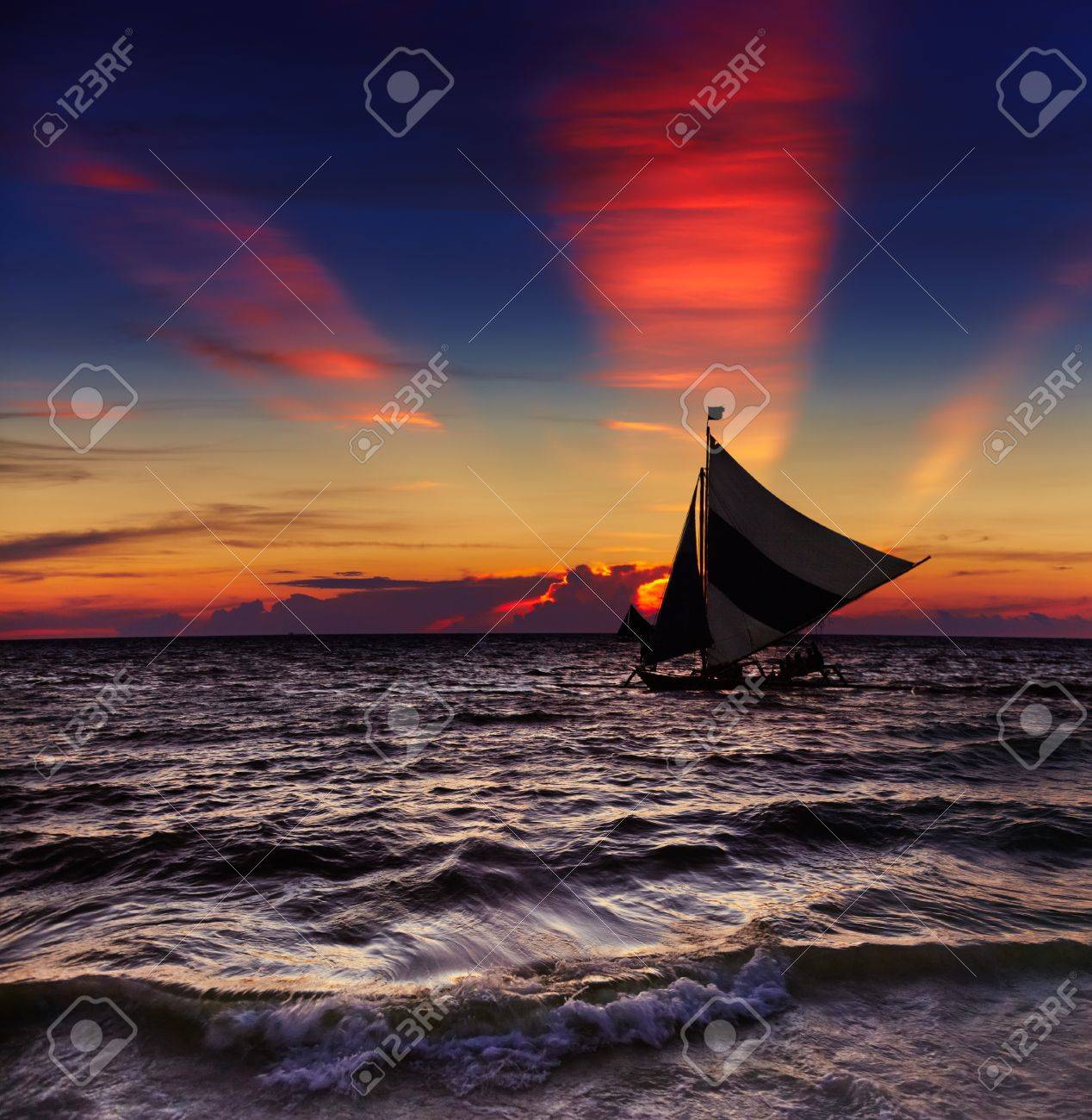 Tropical sunset with sailboat, Boracay, Philippines - 18366278 Tropical sunset with sailboat, Boracay, Philippines - 18366278