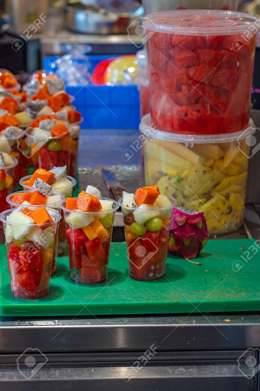 Fresh Fruit Cups Prepared For Sale In Restaurants Kitchen Stock Photo Picture And Royalty Free Image Image