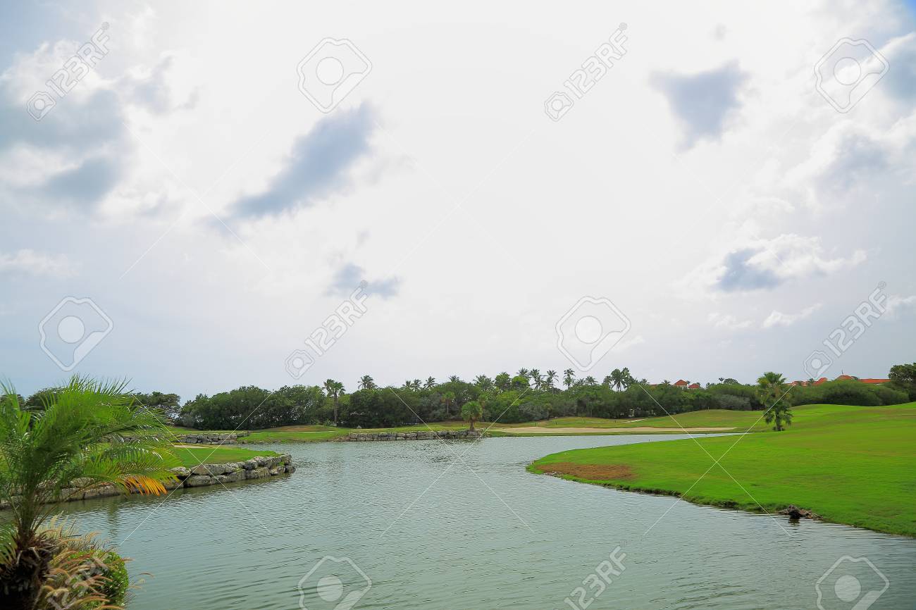 Bela Natureza Paisagem Campo Verde Palmeiras Plantas E Agua Do Lago O Mau Tempo Esta A Caminho Ventoso Ilha De Aruba Fundo Da Natureza Fotos Retratos Imagenes Y Fotografia De Archivo Libres