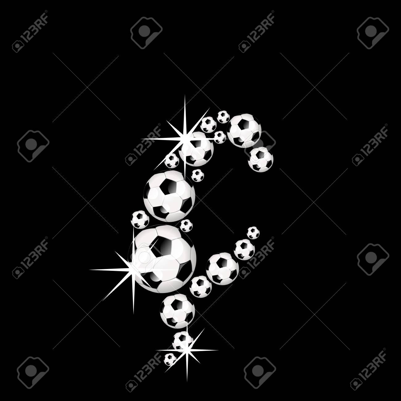 Soccer Or Football Alphabet Letter C Illustration Icon With Shiny Reflective Soccerballs Or Footballs On Black Background Stock Photo Picture And Royalty Free Image Image